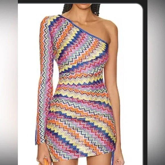 Alexis Devon One-Shoulder Chevron Knit Mini Dress size Small - Picture 3 of 14